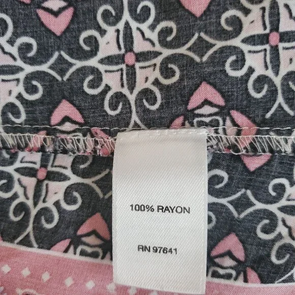 J.Jill Women's Border Floral Print Long Sleeve Peasant Top Black/Pink Sz Medium - Picture 8 of 13